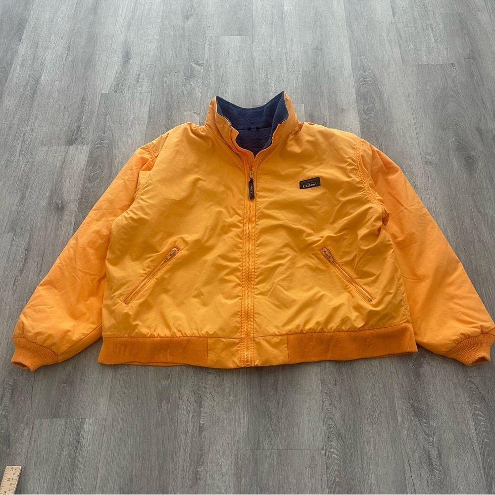 VINTAGE LL Bean Jacket Mens XL Orange Full ZIp Windbreaker Bomber Fleece Lined - Picture 1 of 7